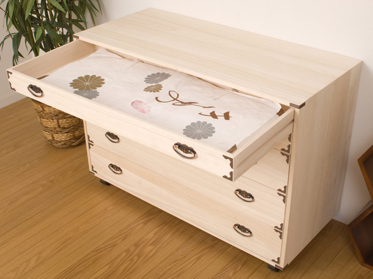 桐チェスト 幅99.5cm 5段 隅金具 キャスター付 （ 桐たんす 桐 タンス