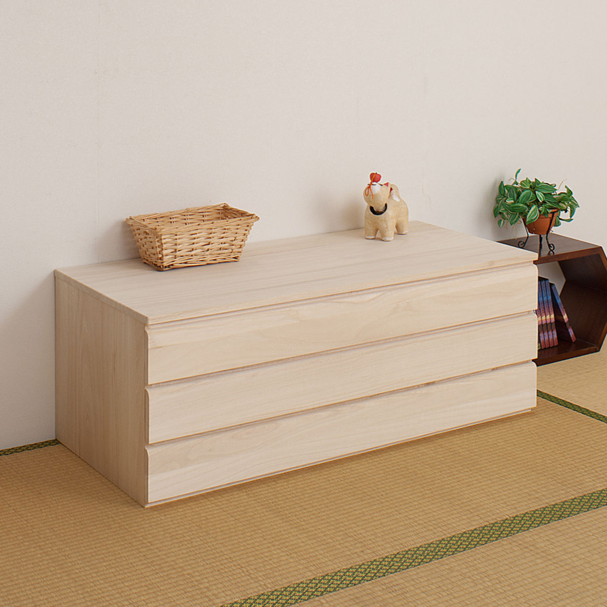 桐 洋風チェスト 3段 白木 桐タンス 日本製 約幅100cm （ 桐チェスト