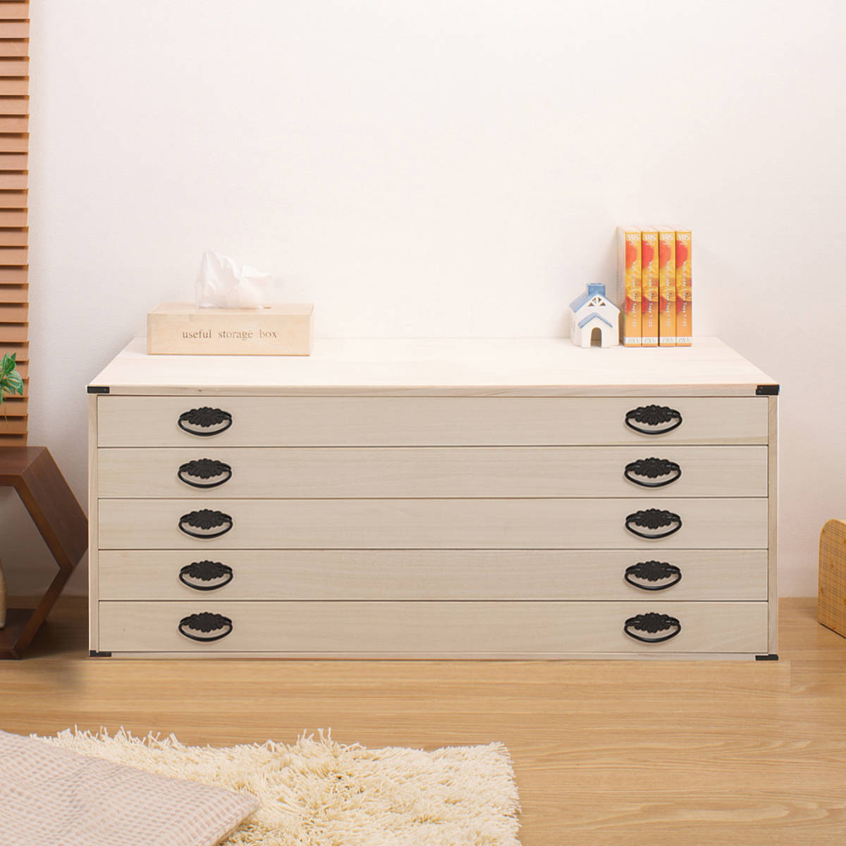 桐たんす 上置き兼用 桐タンス 浅型 5段 日本製 幅99cm （ 桐箪笥 収納