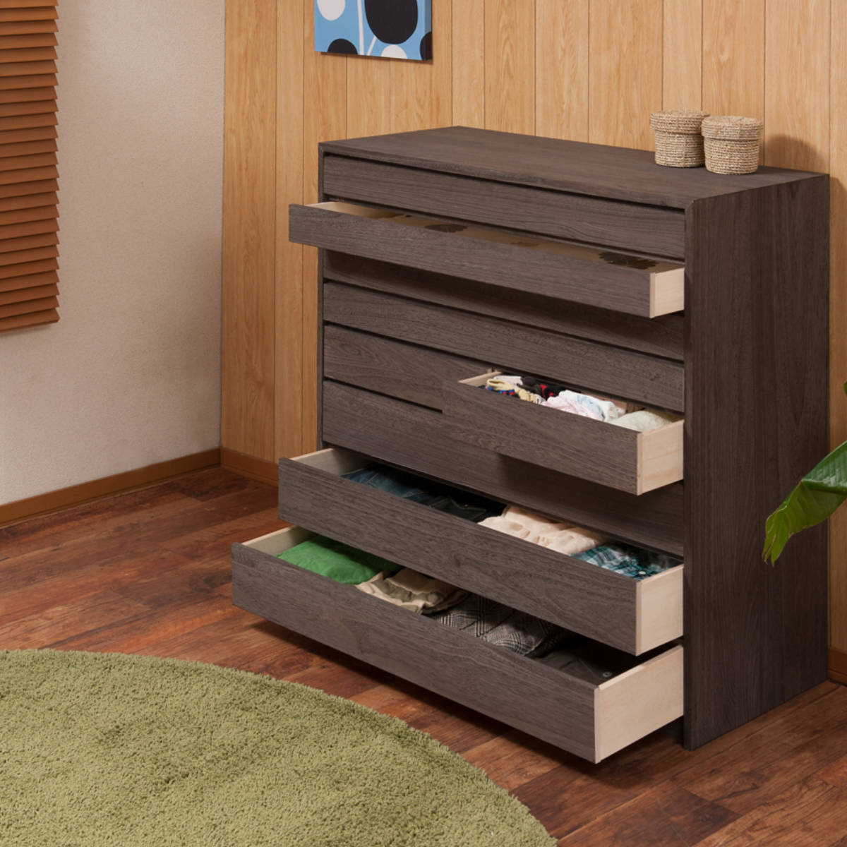 モダン桐タンス 8段 桐チェスト 焼桐仕上げ 幅100cm （ 桐たんす