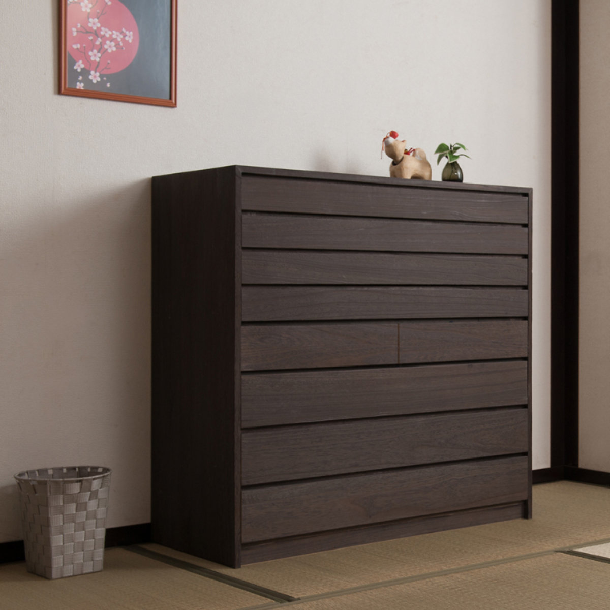 モダン桐タンス 8段 桐チェスト 焼桐仕上げ 幅100cm （ 桐たんす