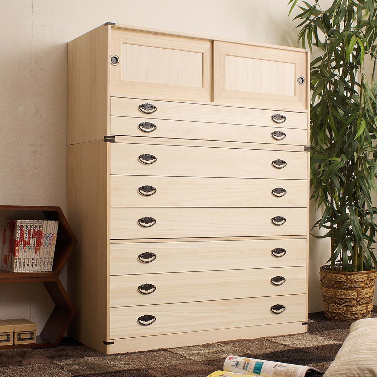 桐タンス 8段 引き戸タイプ 着物用 幅99 高さ129cm （ 桐たんす 桐