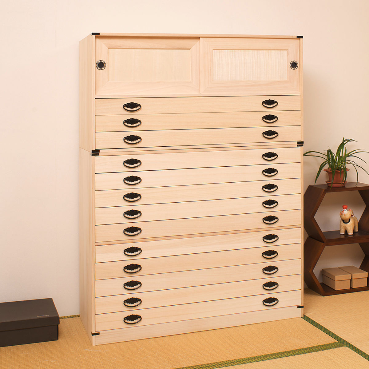 桐タンス 13段 引き戸タイプ 着物用 幅99 高さ137cm （ 桐たんす 桐