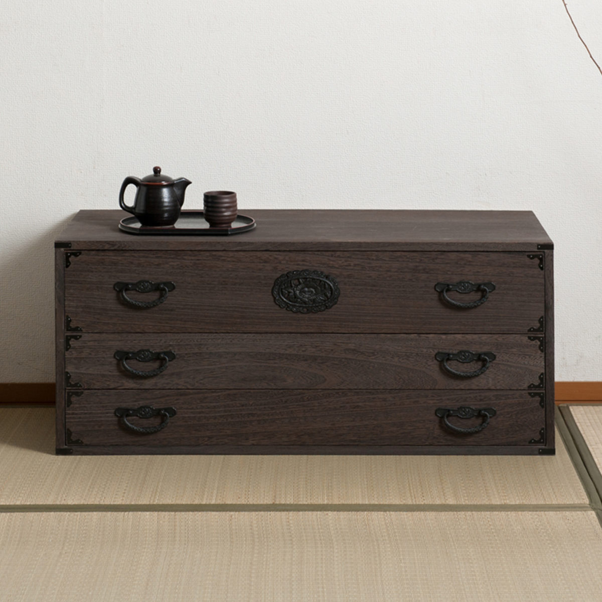 焼桐タンス 3段 民芸調 桐箪笥 日本製 幅100cm （ 桐タンス タンス たんす 箪笥 桐たんす 完成品 ）の画像