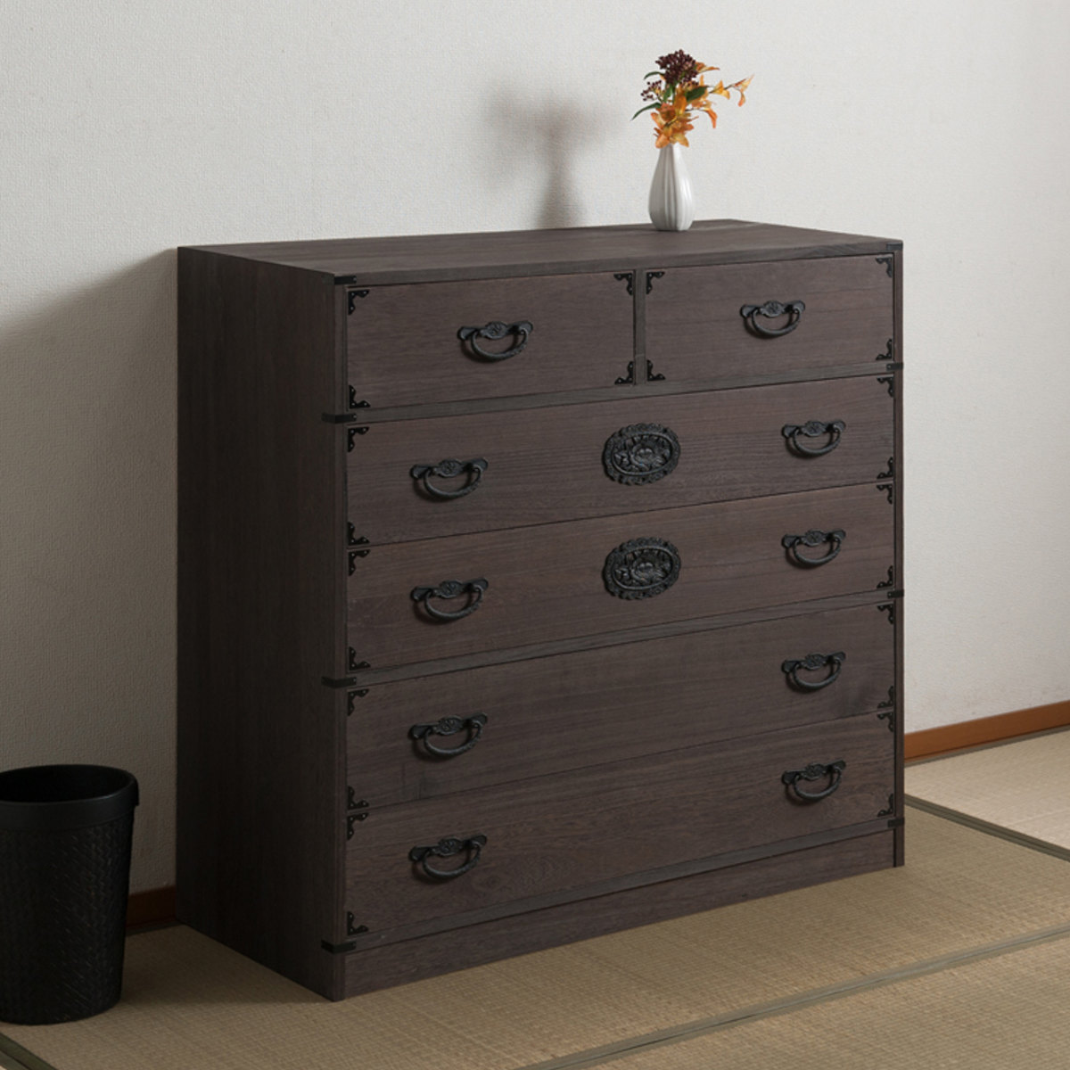 焼桐タンス 5段 民芸調 桐箪笥 日本製 幅100cm （ 桐タンス タンス