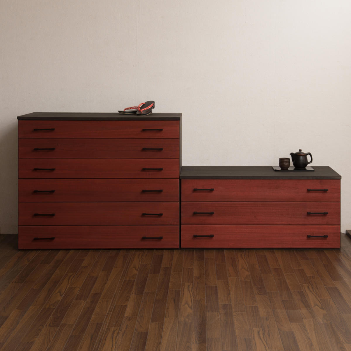 桐タンス 3段 桐チェスト 和モダン 朱雀 上置き用 幅98cm （ タンス