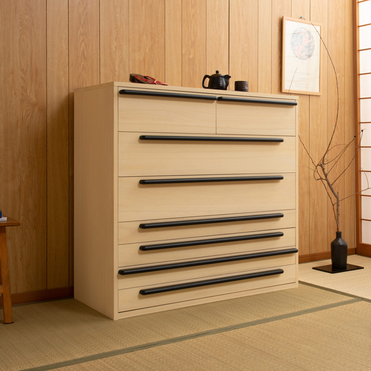 桐チェスト 7段 モダンデザイン 桐タンス 幅100cm （ タンス たんす