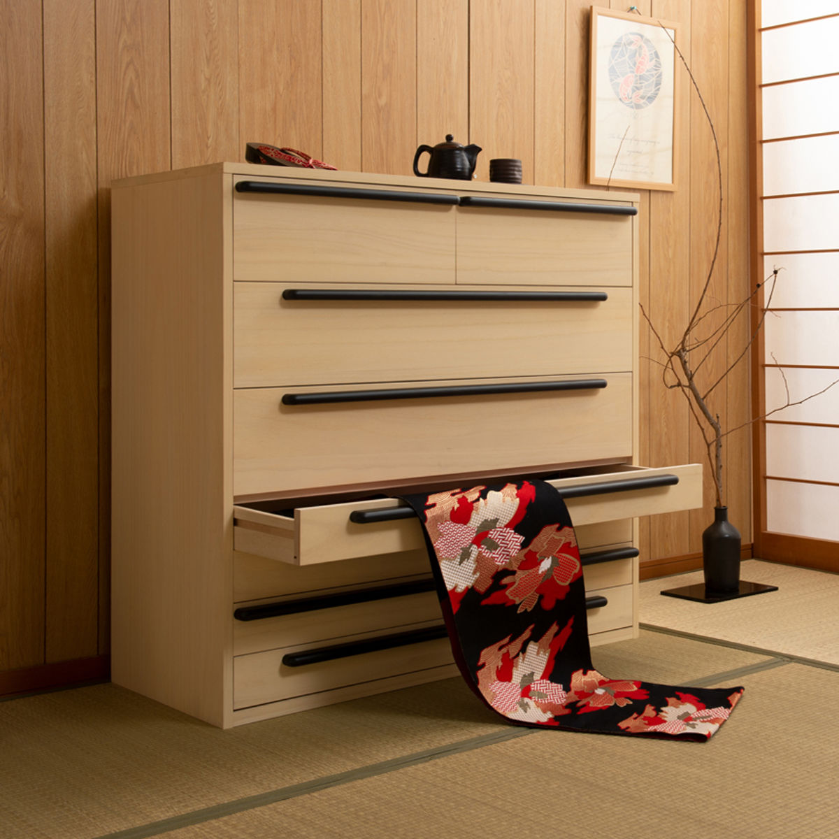 桐チェスト 7段 モダンデザイン 桐タンス 幅100cm （ タンス たんす