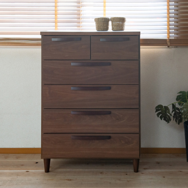 ハイチェスト 5段6杯 北欧モダン 天然木取っ手 日本製 幅70cm （ 収納