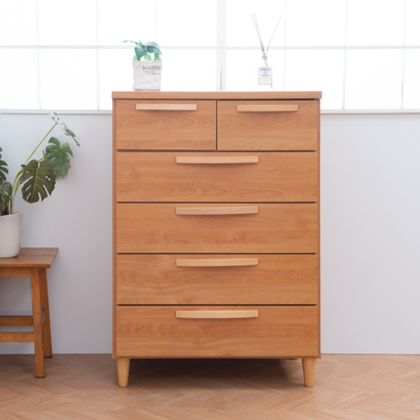 ハイチェスト 5段6杯 北欧モダン 天然木取っ手 日本製 幅70cm （ 収納