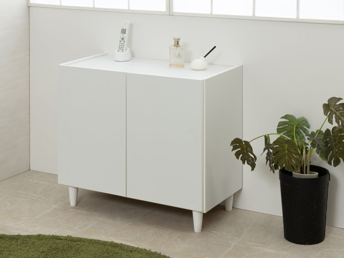 キャビネット 開き戸 2枚扉 フレンチシャビー 幅80cm （ 収納棚