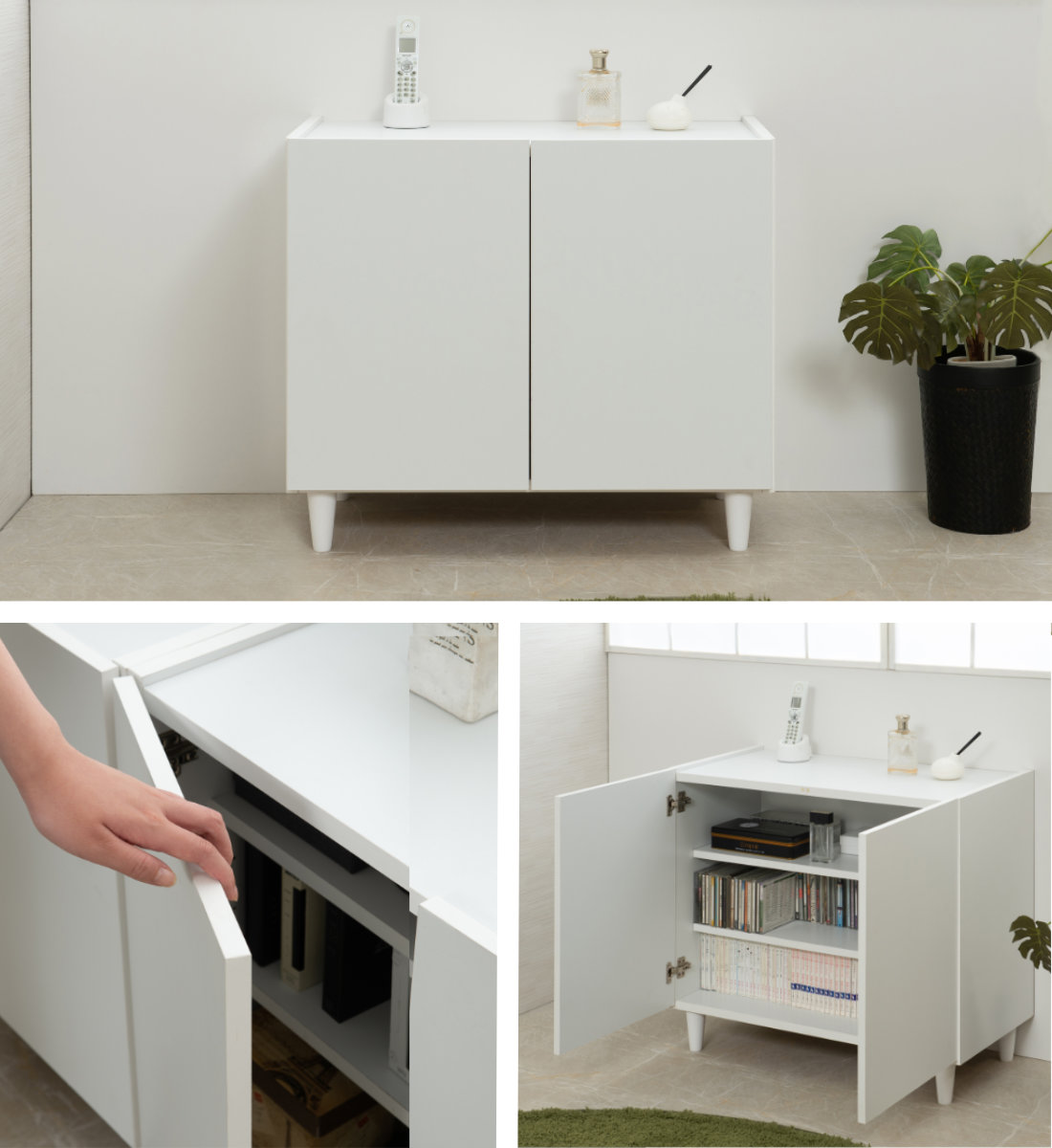 キャビネット 開き戸 2枚扉 フレンチシャビー 幅80cm （ 収納棚