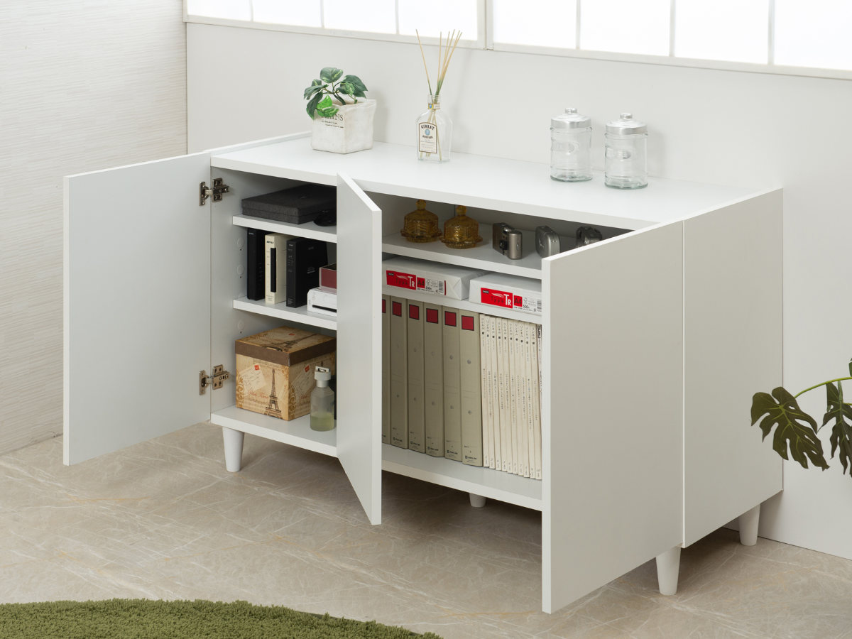 キャビネット 幅118cm 開き戸 3枚扉 フレンチシャビー 日本製 （ 収納