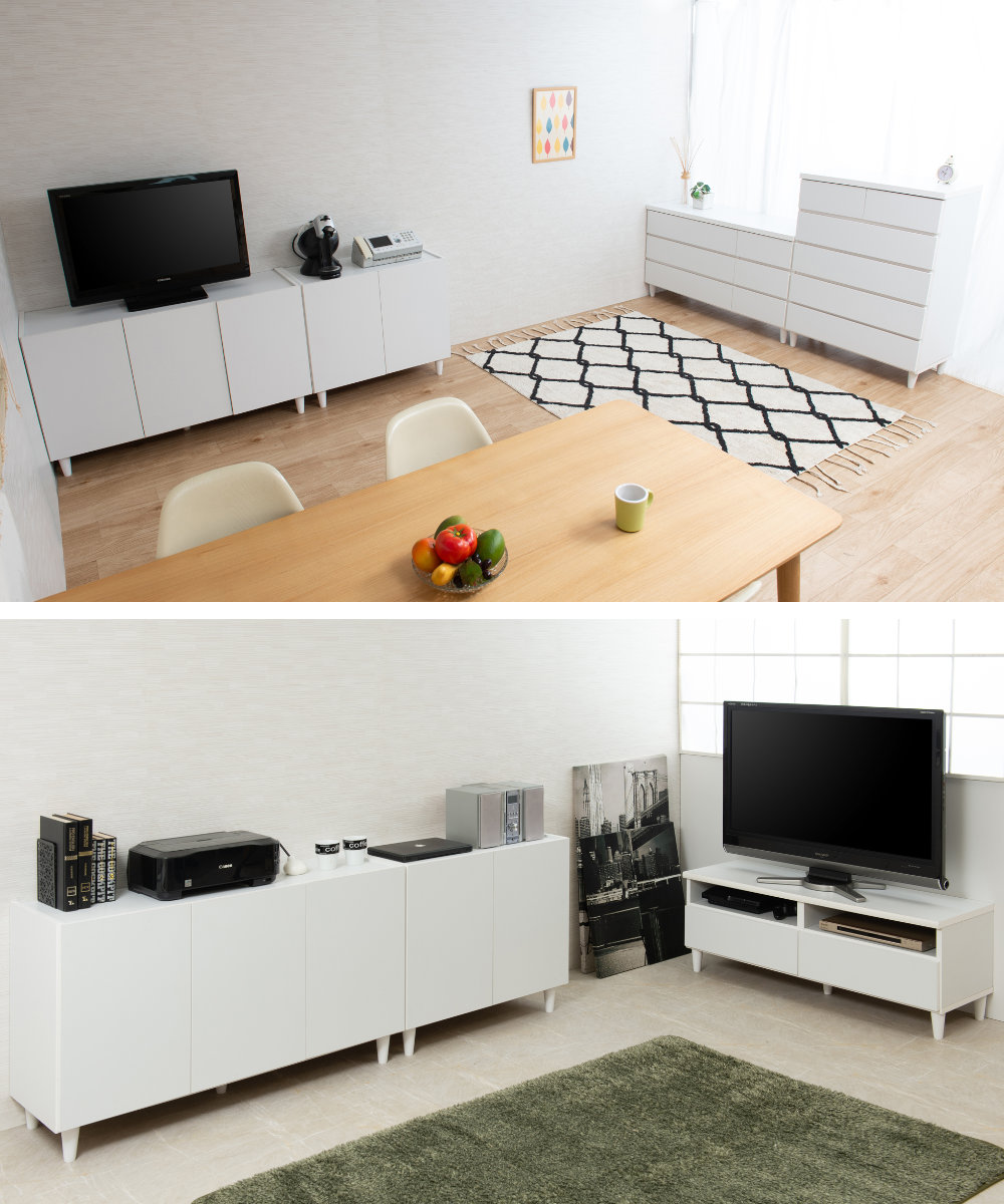 キャビネット 幅118cm 開き戸 3枚扉 フレンチシャビー 日本製 （ 収納