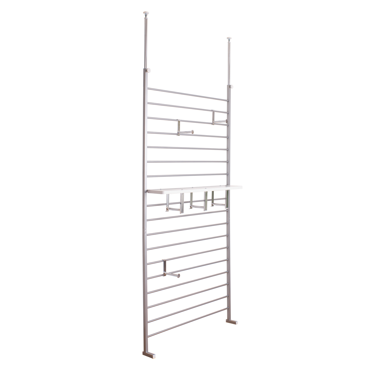 突っ張り ラダーラック 棚付き 幅95cm シルバー （ つっぱり ラック