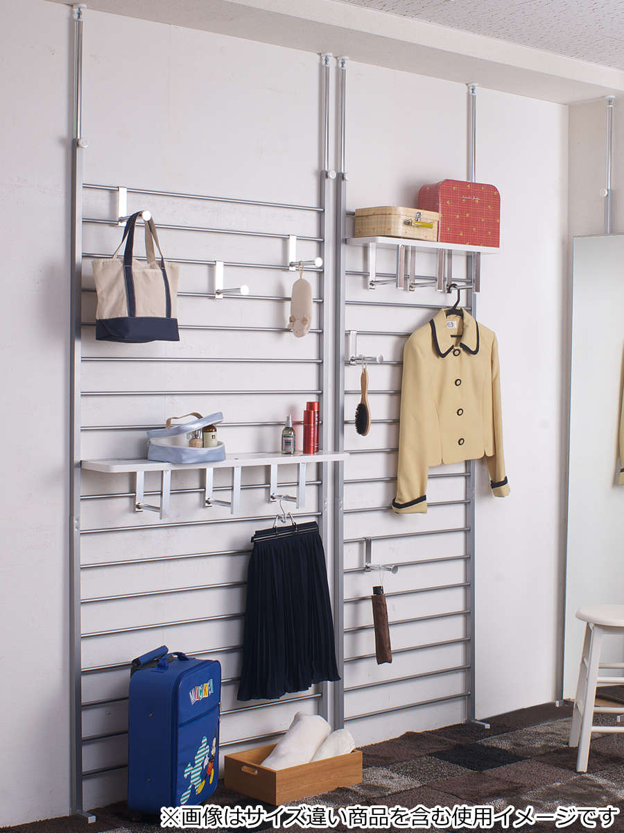 突っ張り ラダーラック 棚付き 幅95cm シルバー （ つっぱり ラック