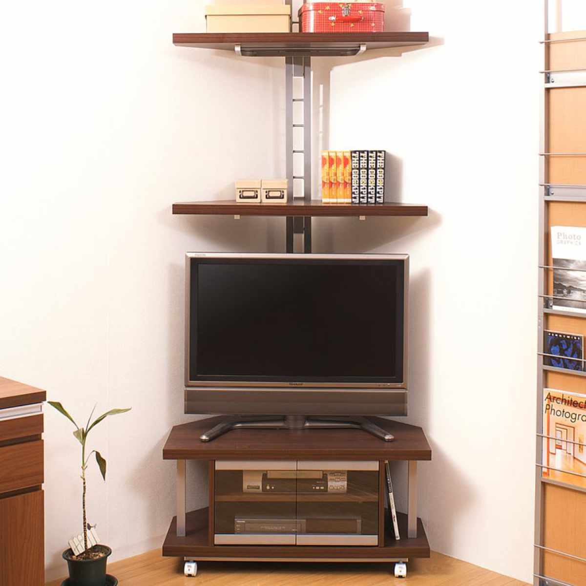 テレビ本棚つっぱりラック 2機セット 突っ張り コーナーラック 2段 幅81cm 可動棚 日本製 （ つっぱり