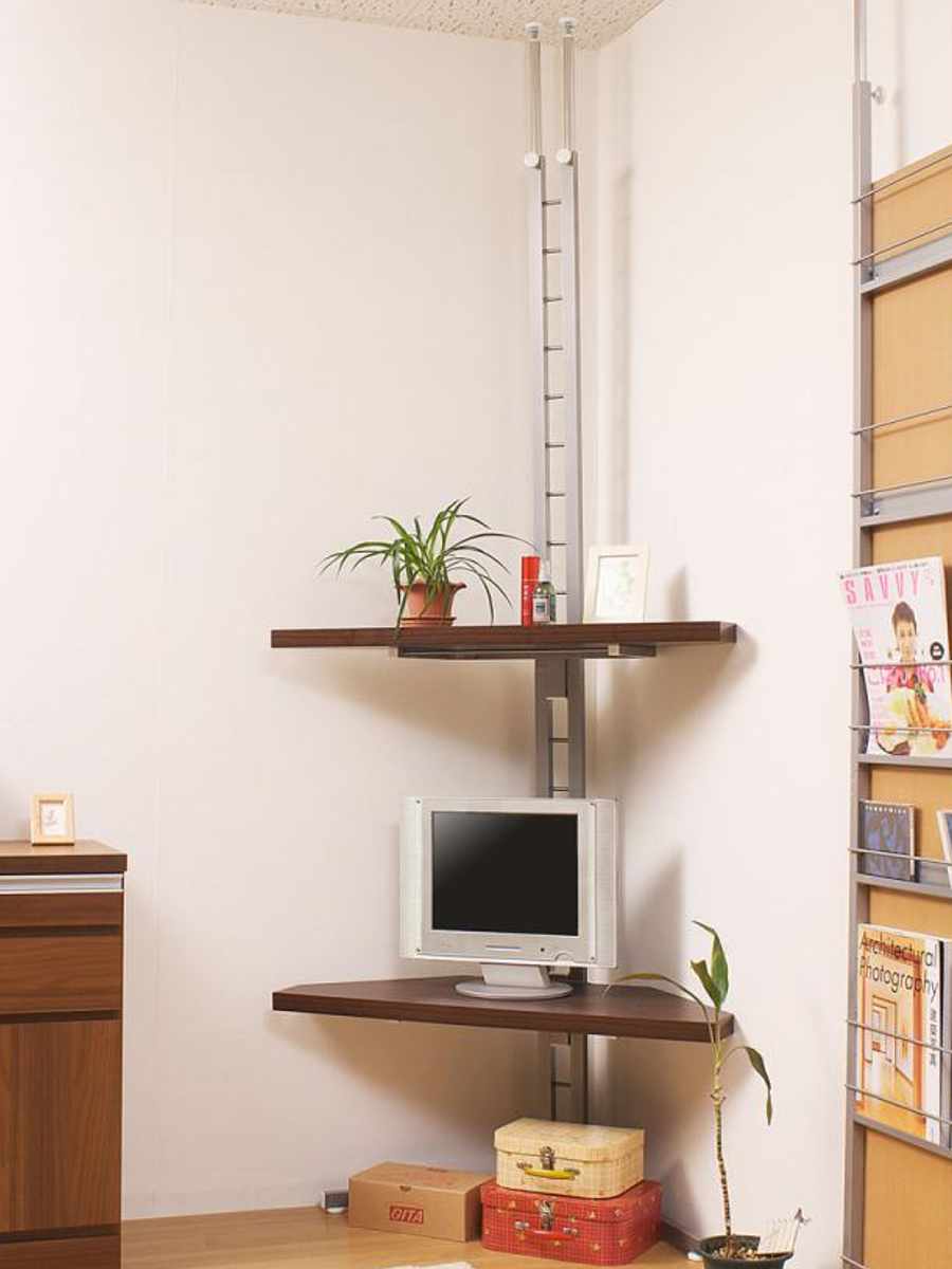 突っ張り コーナーラック 2段 幅81cm 可動棚 日本製 （ つっぱり 