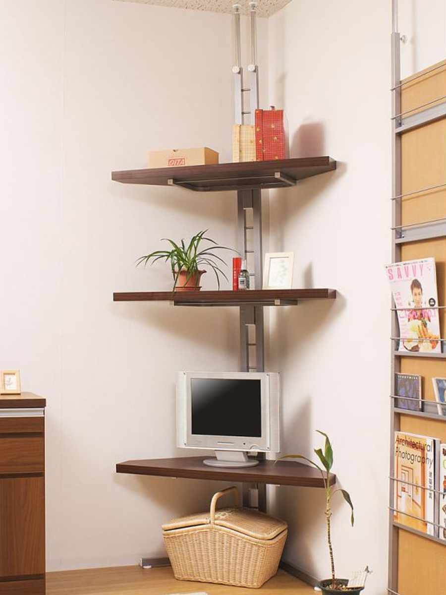 突っ張り コーナーラック 3段 幅81cm 可動棚 日本製 （ つっぱり