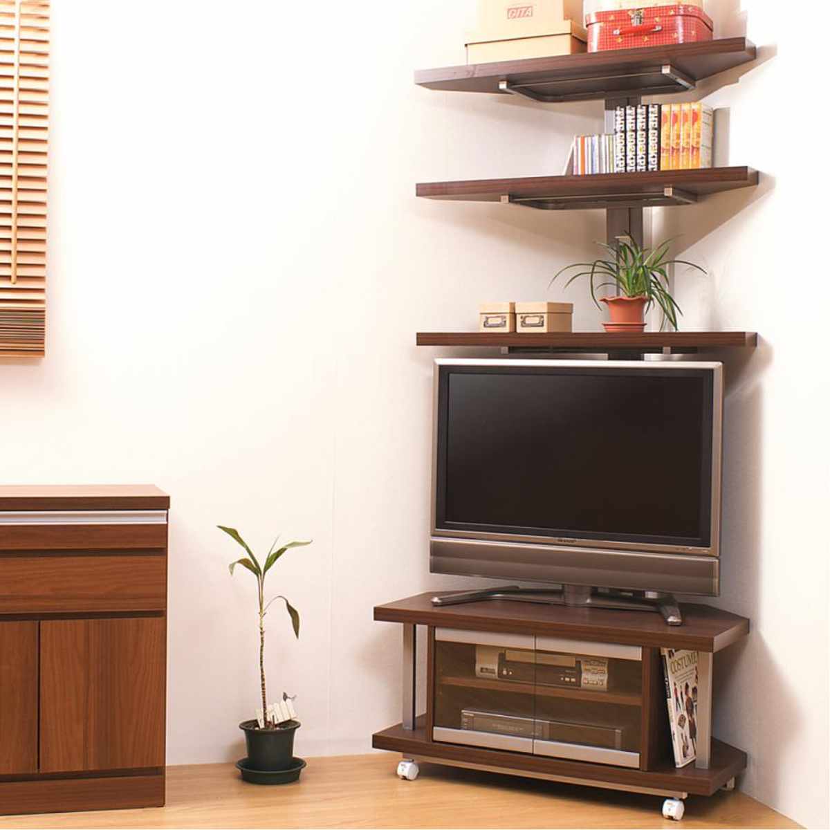 セット品 テレビ台 幅90cm 突っ張り コーナーラック 3段 日本製