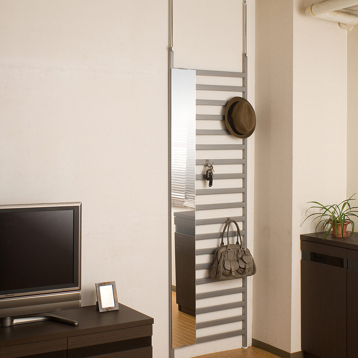 突っ張りパーテーション 幅60cm ミラー付き 日本製 （ 突っ張り