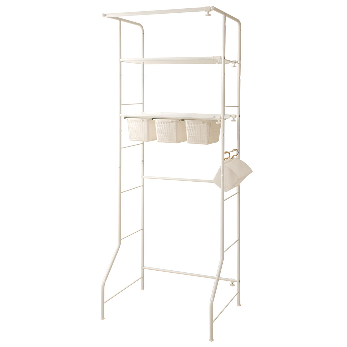 ランドリーラック 幅69-100cm 棚板2段・小物カゴ3個付き 日本製