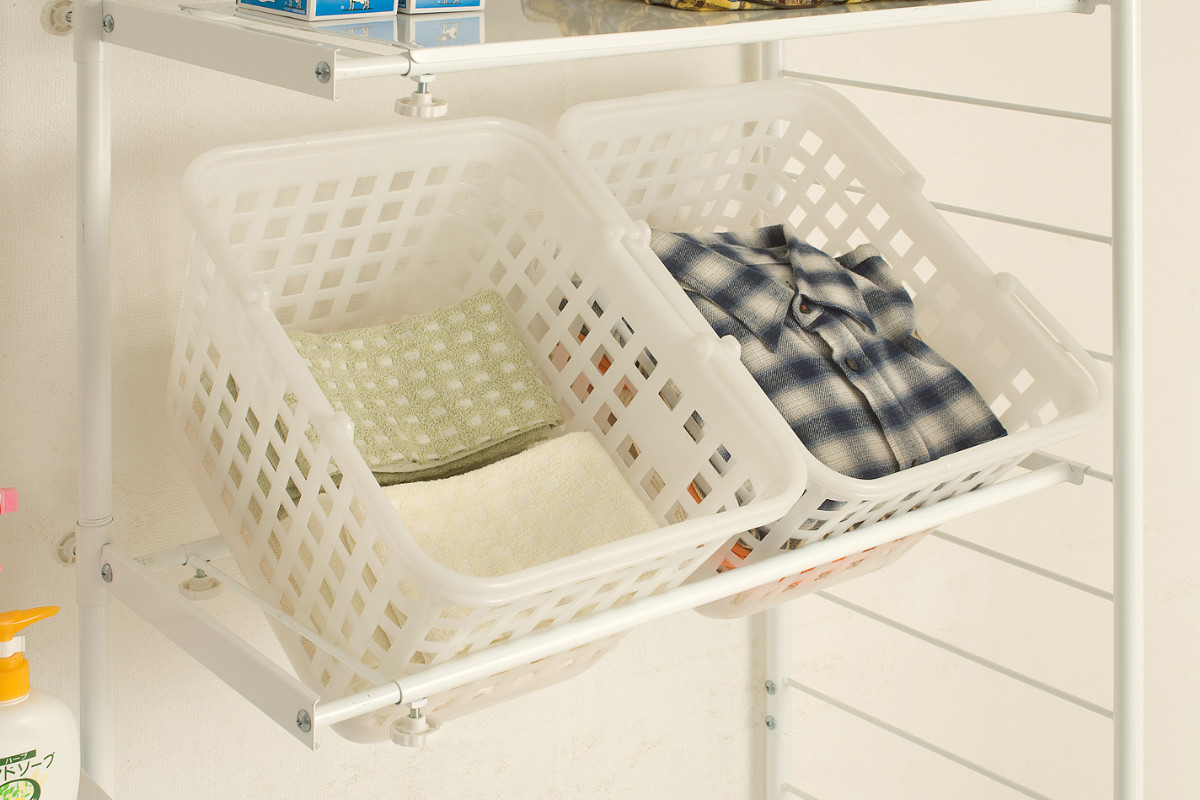 突っ張り ランドリーラック 幅64.5-90cm サニタリーラック 洗濯機