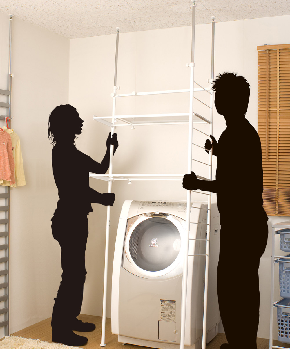 突っ張り ランドリーラック 幅64.5-90cm サニタリーラック 洗濯機