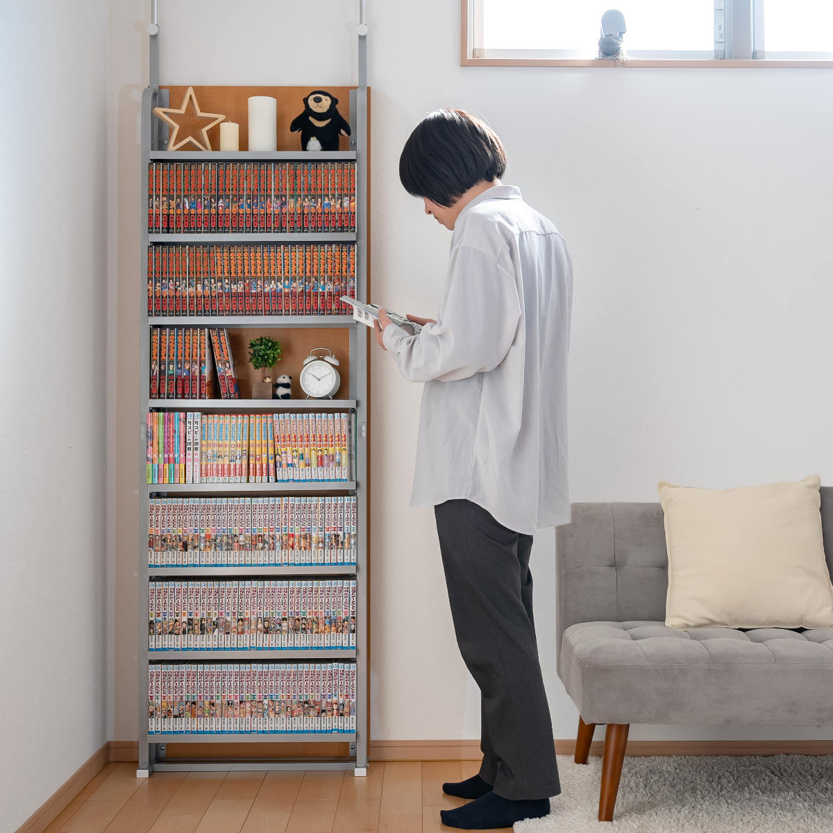 本棚 突っ張り パーテーション 幅90cm 8段 日本製 （ 衝立