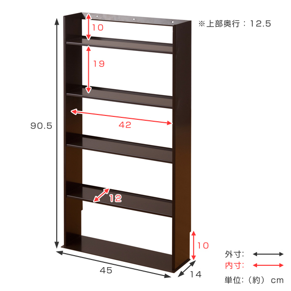 薄型 壁面収納 ミニコミックラック 幅45cm （ 本棚 オープンラック シェルフ コミックラック 収納棚 省スペース 日本製 ）_5