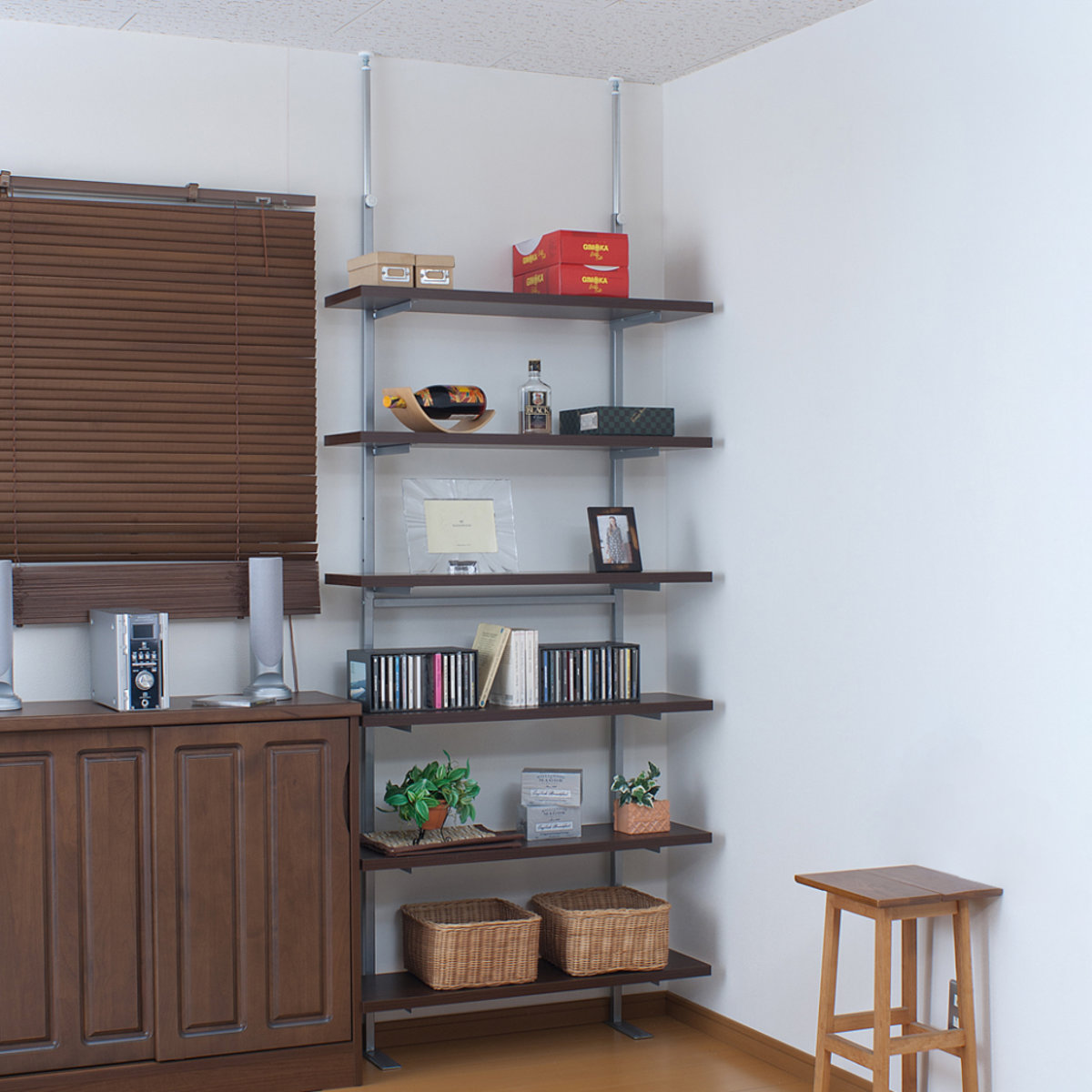 突っ張り 壁面収納ラック 幅90cm 棚板6枚 日本製 （ つっぱり棚 ラック