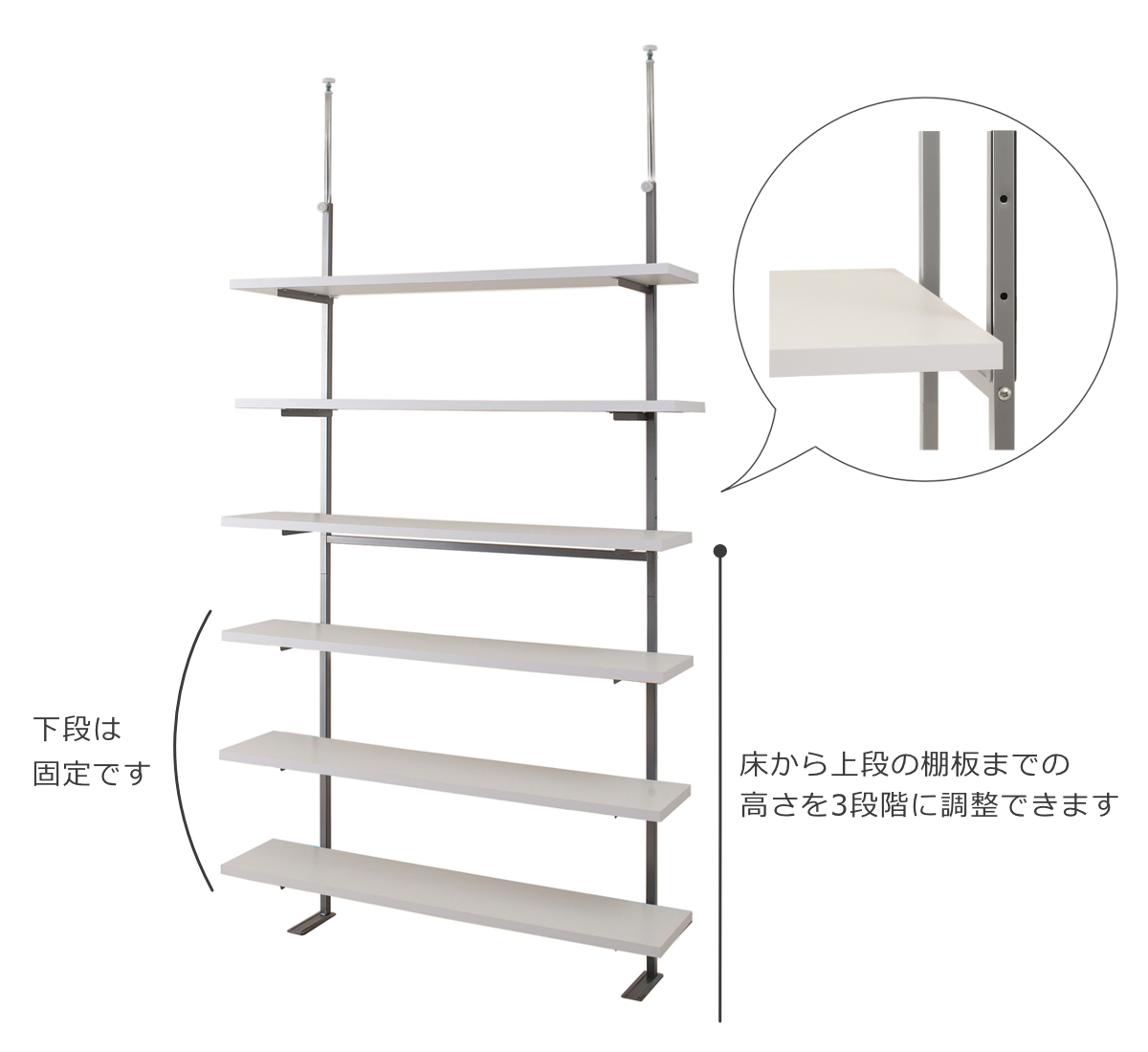 突っ張り 壁面収納ラック 幅120cm 棚板6枚 日本製 （ つっぱり棚