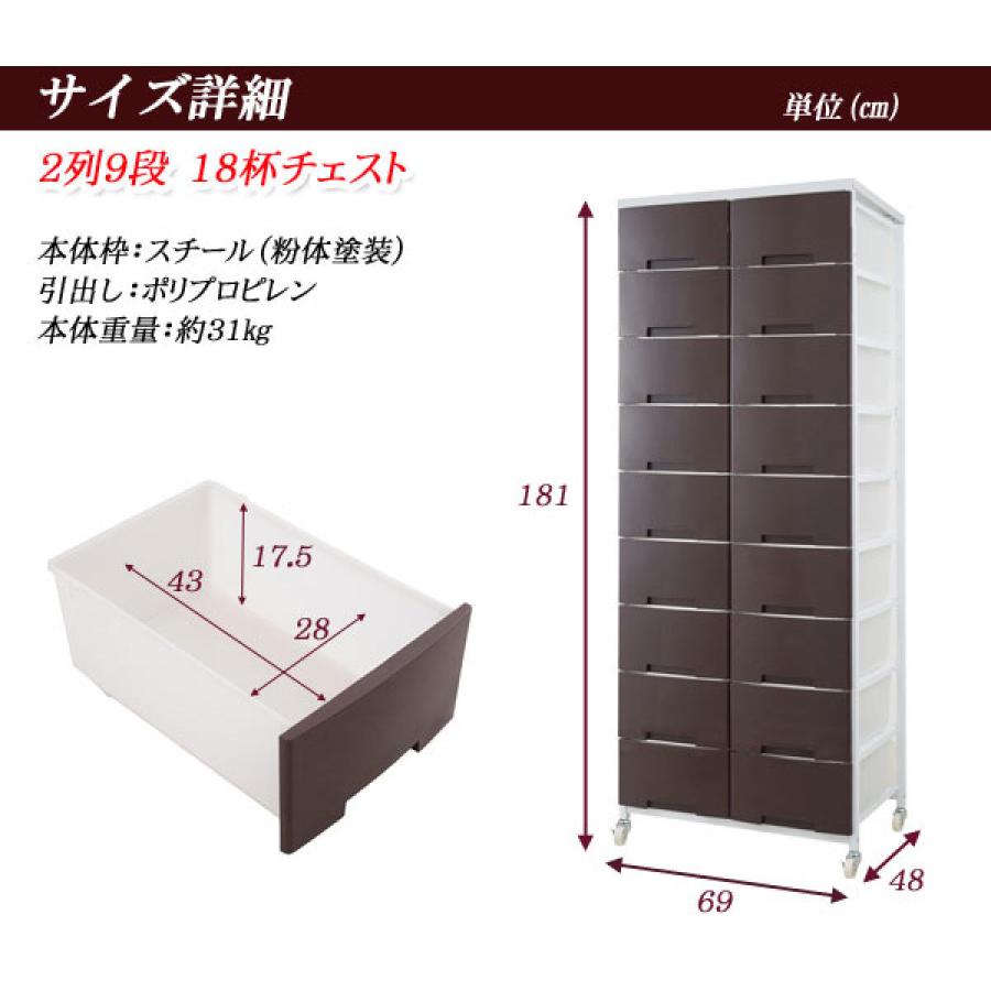 NASA 衣装ケース 大量収納プラスチックチェスト 2列9段 （ 幅69×奥行48