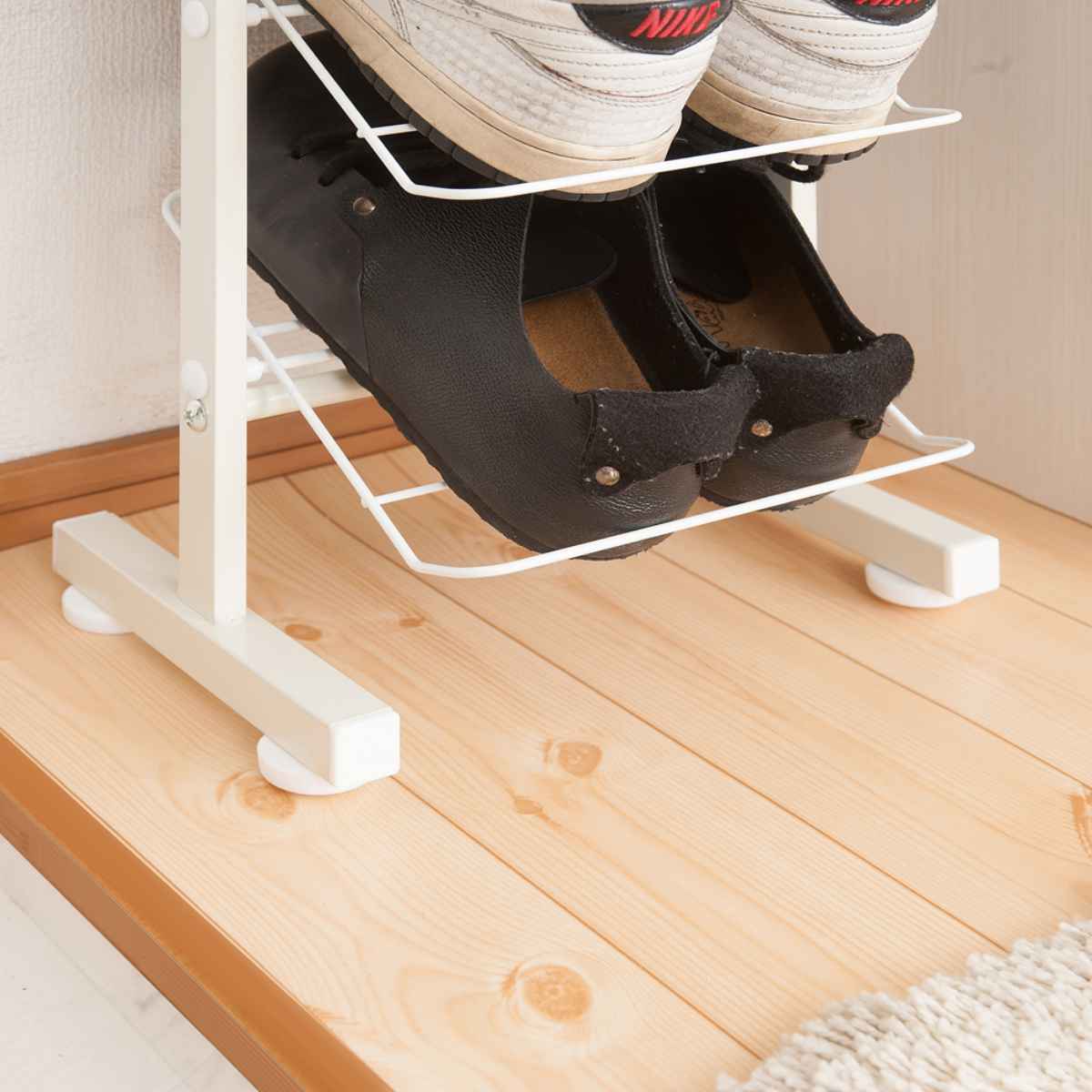 突っ張り シューズラック 幅29cm 薄型 ホワイト 日本製 見せる収納