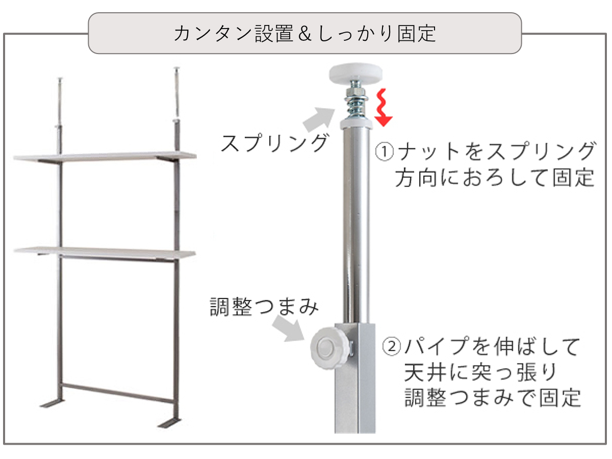 突っ張り ラック 幅90cm 棚板2段付き （ 壁面収納 突っ張りラック