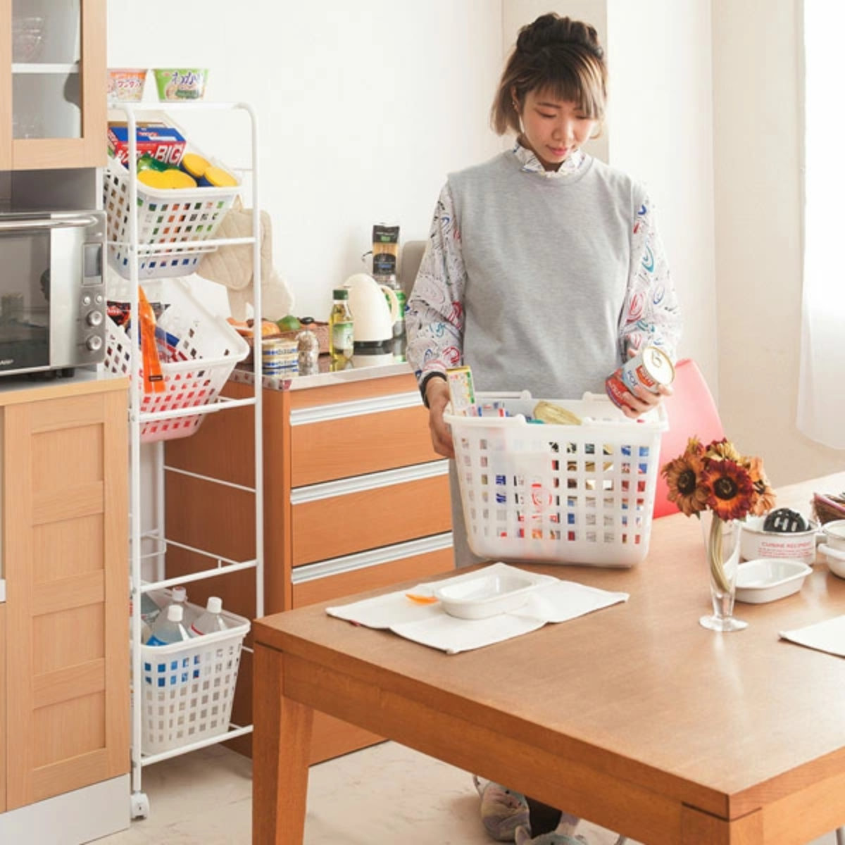 キャスター付き バスケットワゴン 4段 天板無し （ ランドリーワゴン