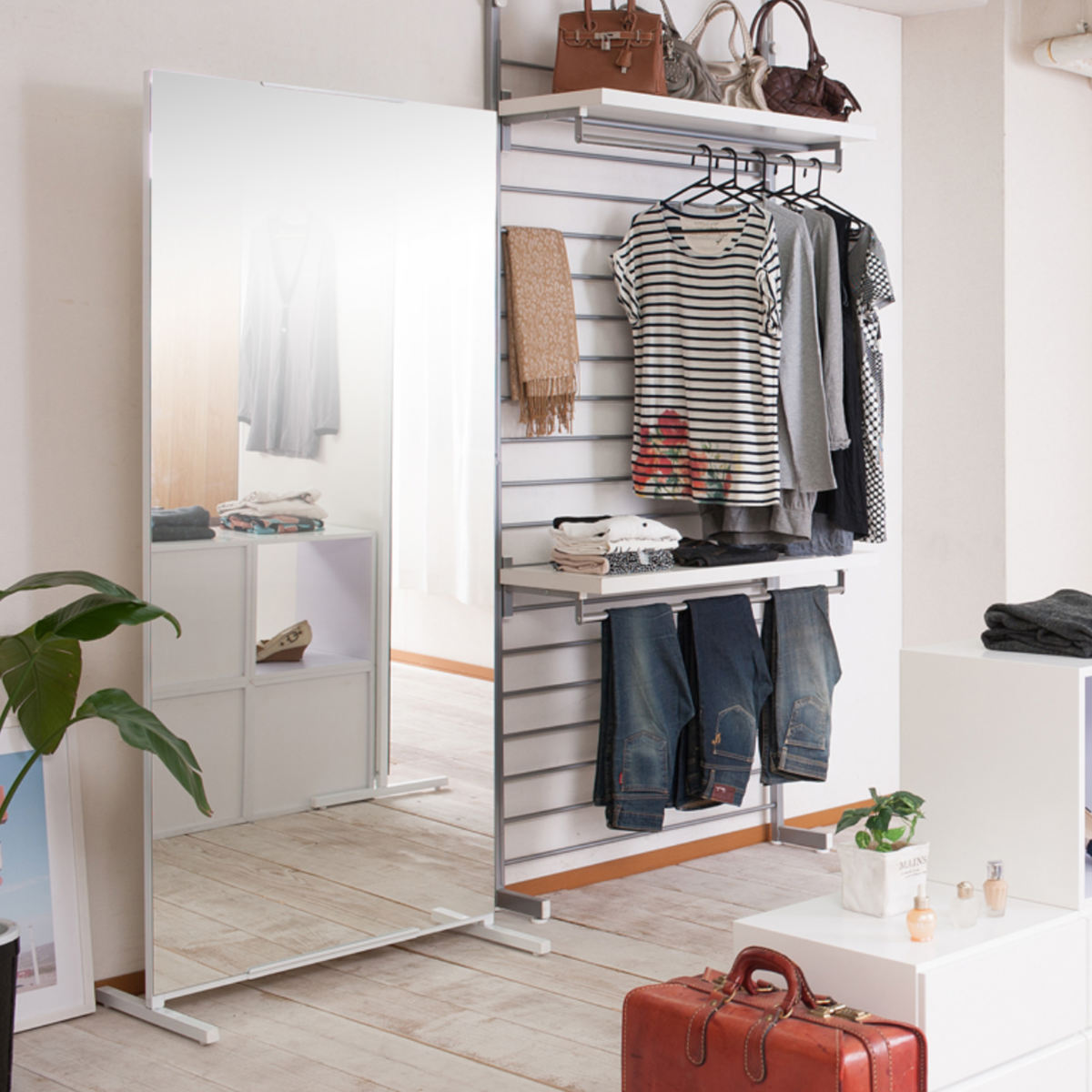 パーテーション 間仕切り スタンドミラー 大型 キャスター付き 幅80cm