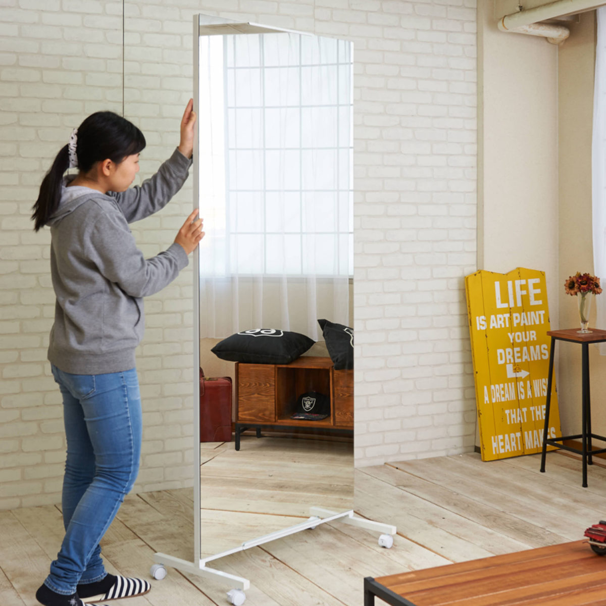 パーテーション 間仕切り スタンドミラー 大型 キャスター付き 幅80cm