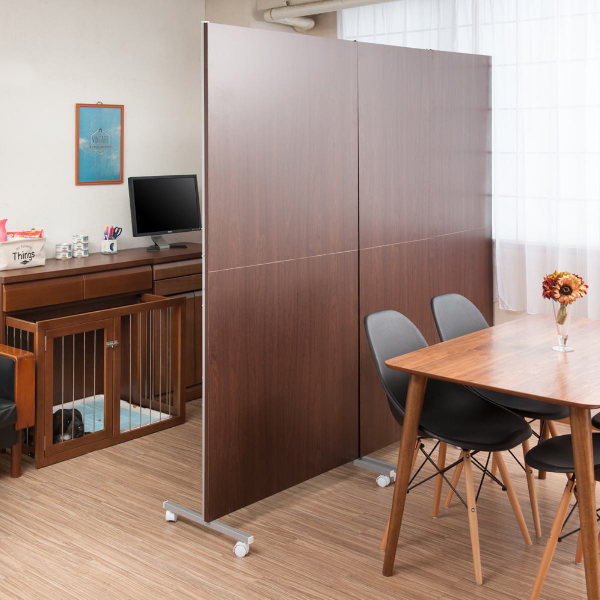 パーテーション 幅90cm 間仕切り マガジンラック キャスター付 （ 衝立
