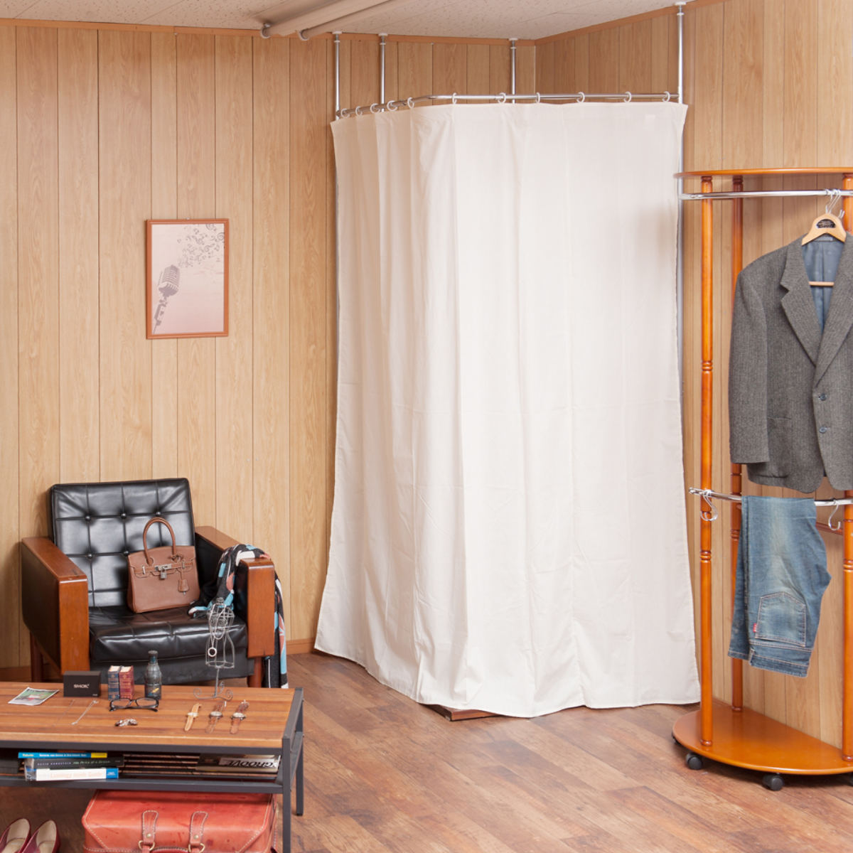 突っ張り カーテン L字コーナー 幅90cm 日本製 （ つっぱり L字 目隠し