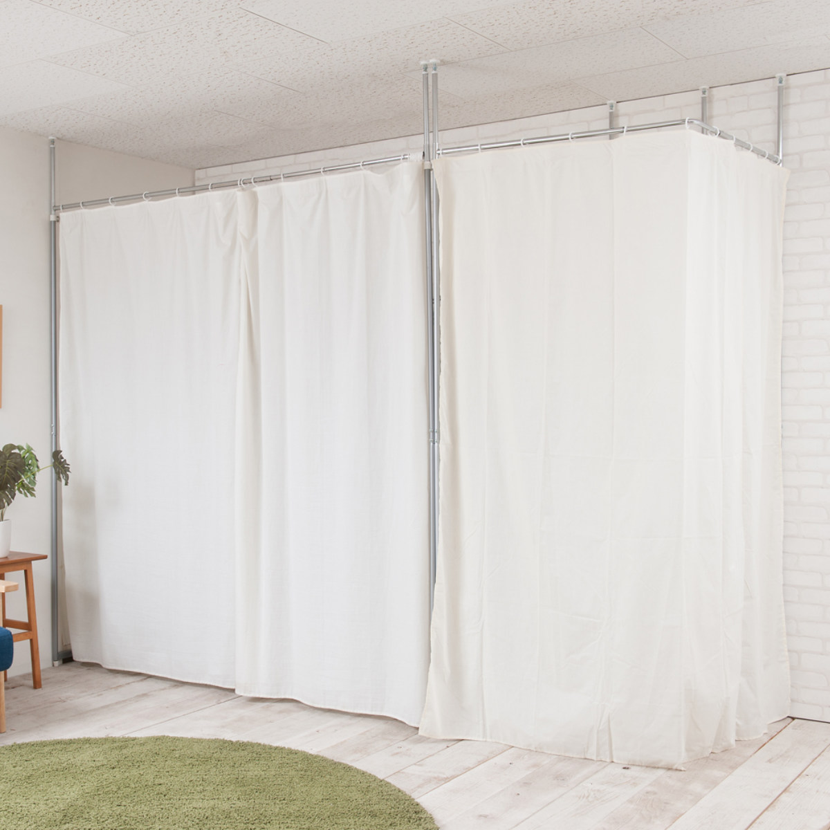 突っ張り カーテン L字コーナー 幅90cm 日本製 （ つっぱり L字 目隠し