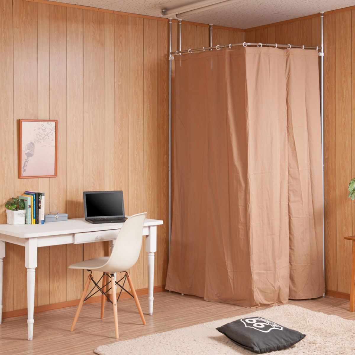 突っ張り カーテン L字コーナー 幅90cm 日本製 （ つっぱり L字 目隠し