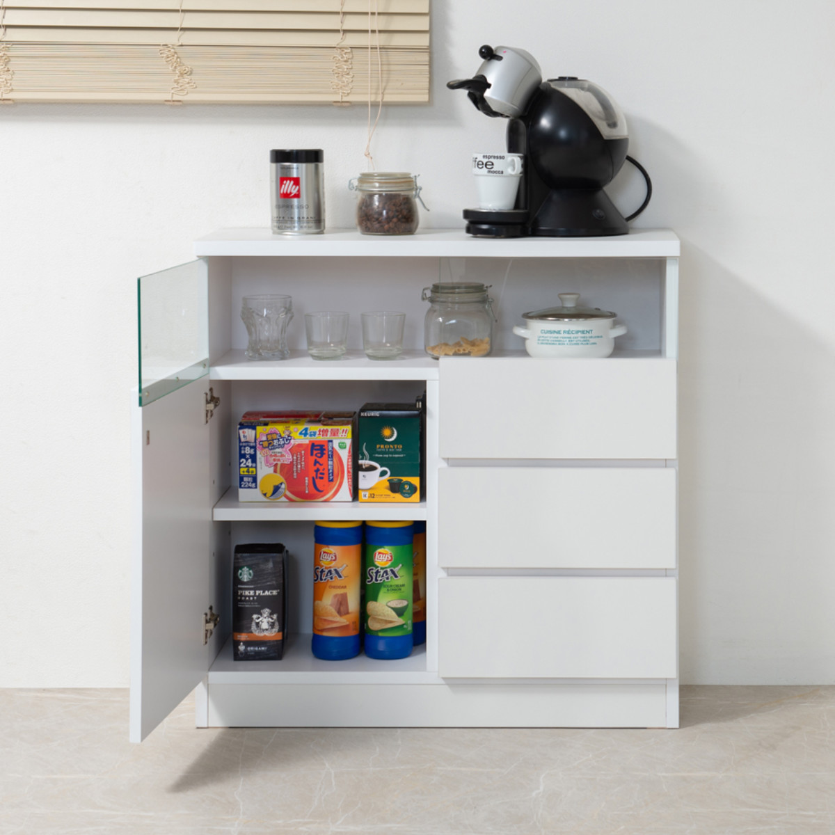 カウンター下収納 幅79cm 引出し3段 リビングキャビネット サイド