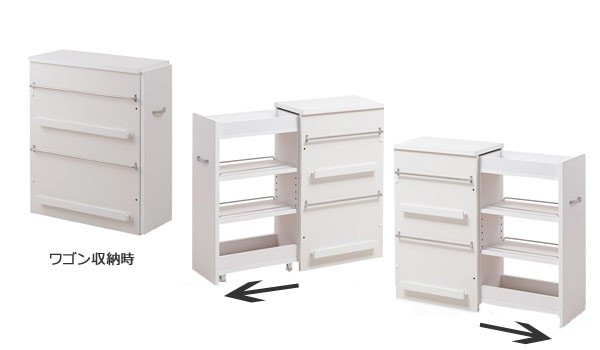 カウンター下収納ワゴン 引き出し ホワイト キャスター付き □在庫限り・入荷なし□ カウンター下収納 サイドワゴン キッチン