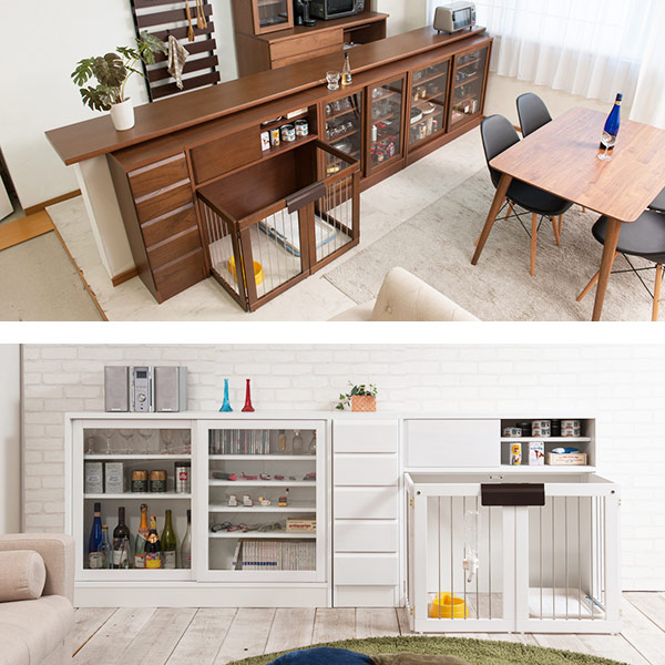 カウンター下収納 ガラス引き戸 シンプルデザイン 約幅121cm