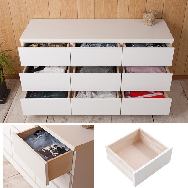 ローチェスト 3段 ワイドチェスト シンプル ホワイト 幅119.5cm