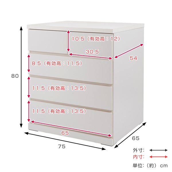 押入れ収納 タンス 幅75cm 4段 奥行65cm キャスター付 日本製 （ 木製