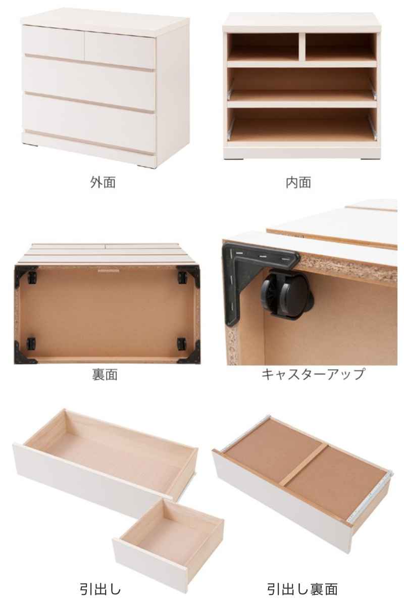 クローゼット収納 タンス 幅75cm 3段 奥行40cm キャスター付 日本製