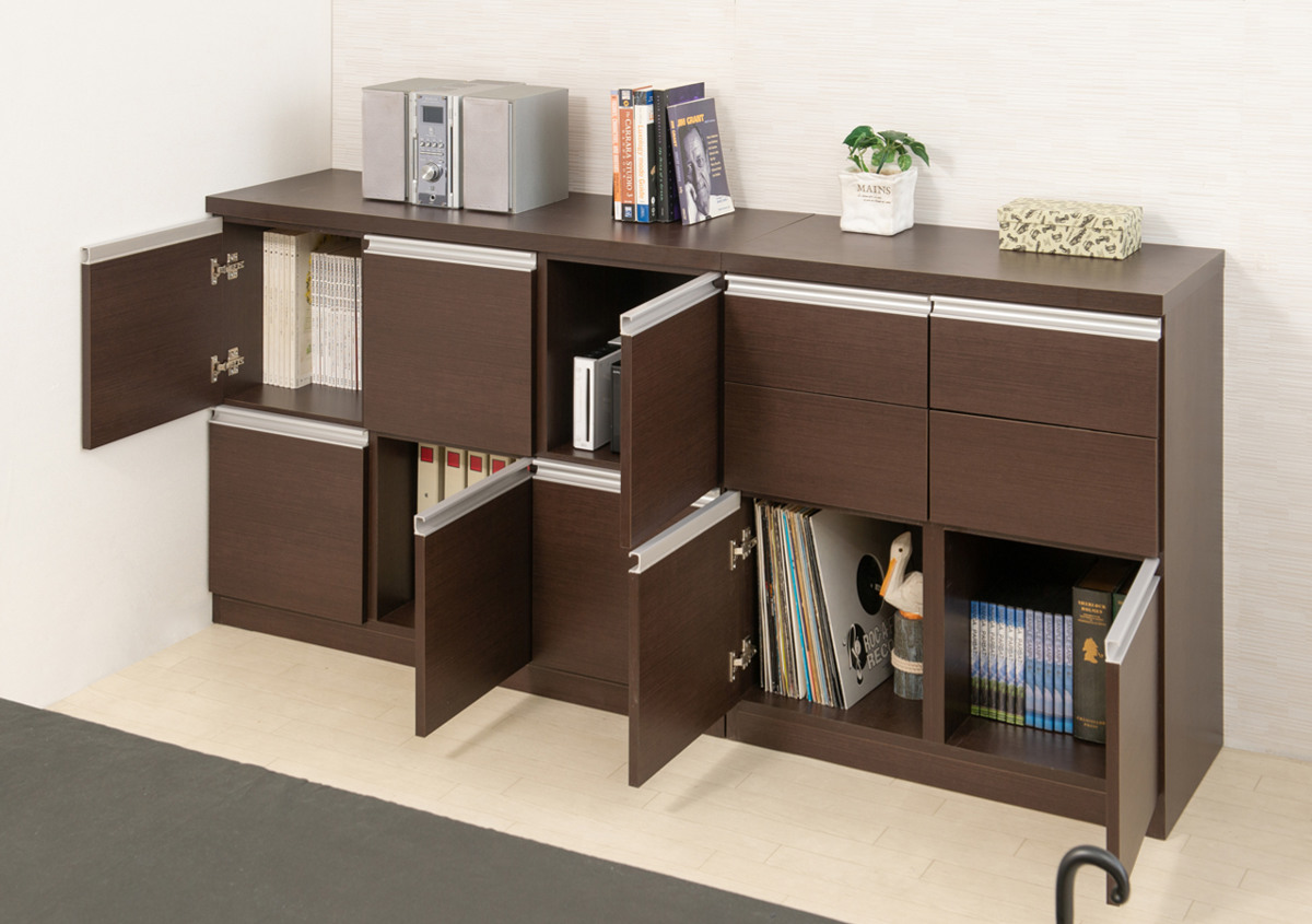 サイズ、デザインオーダー可！４扉2引出キャビネット●ナチュラルブラウン●受注製作 キャビネット 幅73cm 4枚扉タイプ 日本製 完成品 （ ラック スクエア