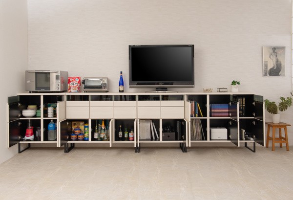 キャビネット 引出しタイプ スチール脚 モダンデザイン 日本製 幅106cm （ ラック スクエア 収納棚 リビングボード 日本製 完成品 ）_14